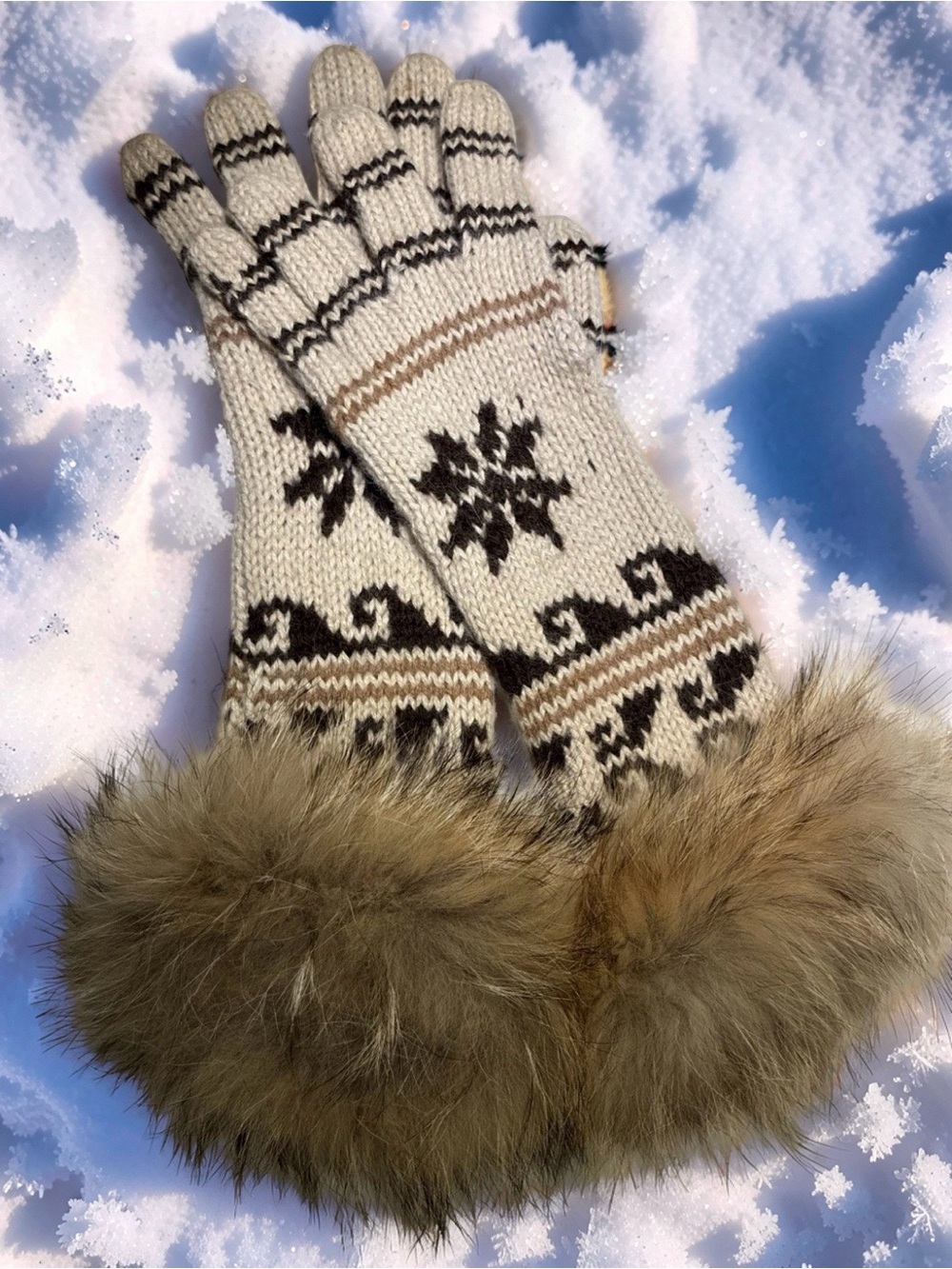 J.Crew Handknit Wool and Fur trim Gloves. Winter Wonderland Argly